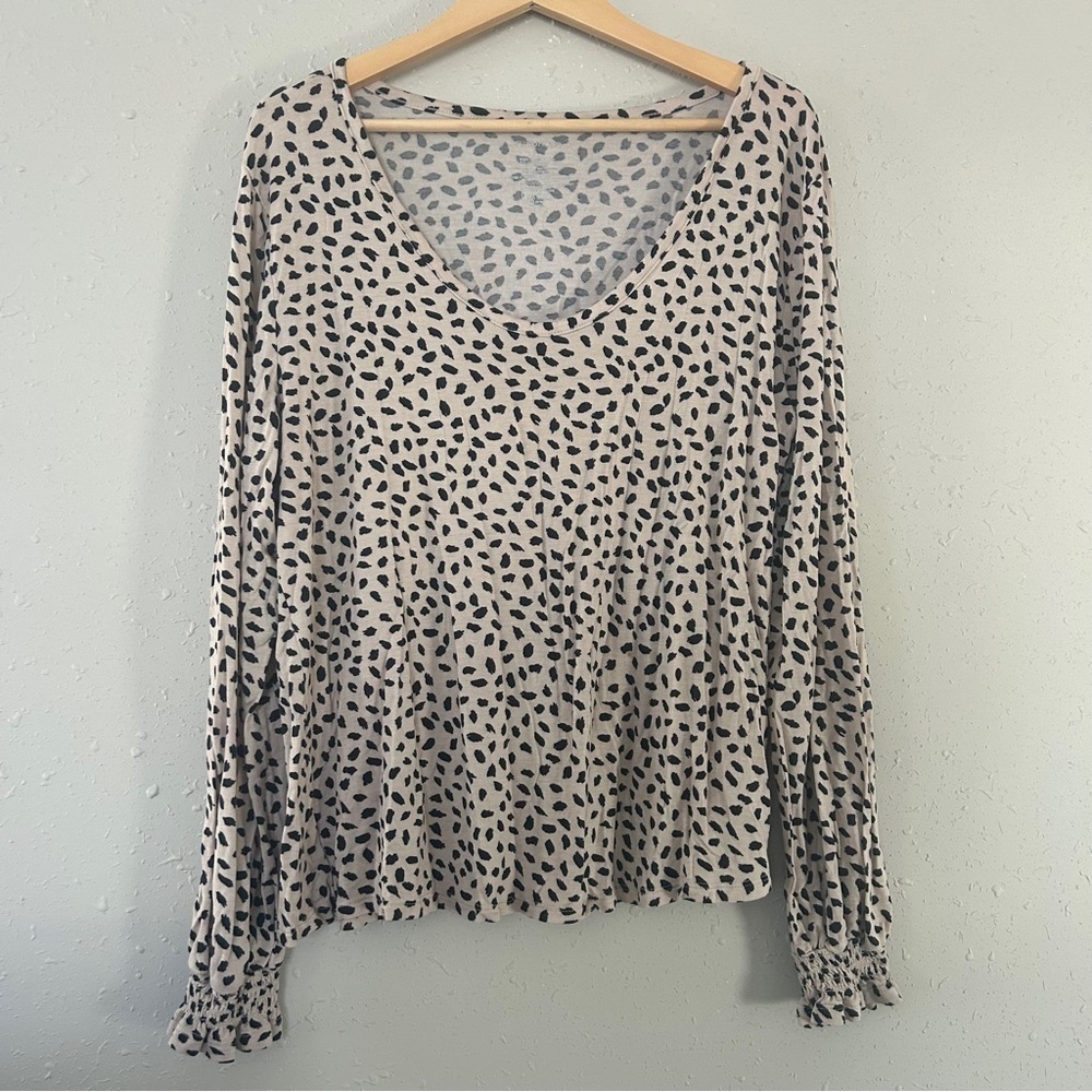 🦋 Maurices Cream Black Speckled Blouse Stretch Comfy Soft XL